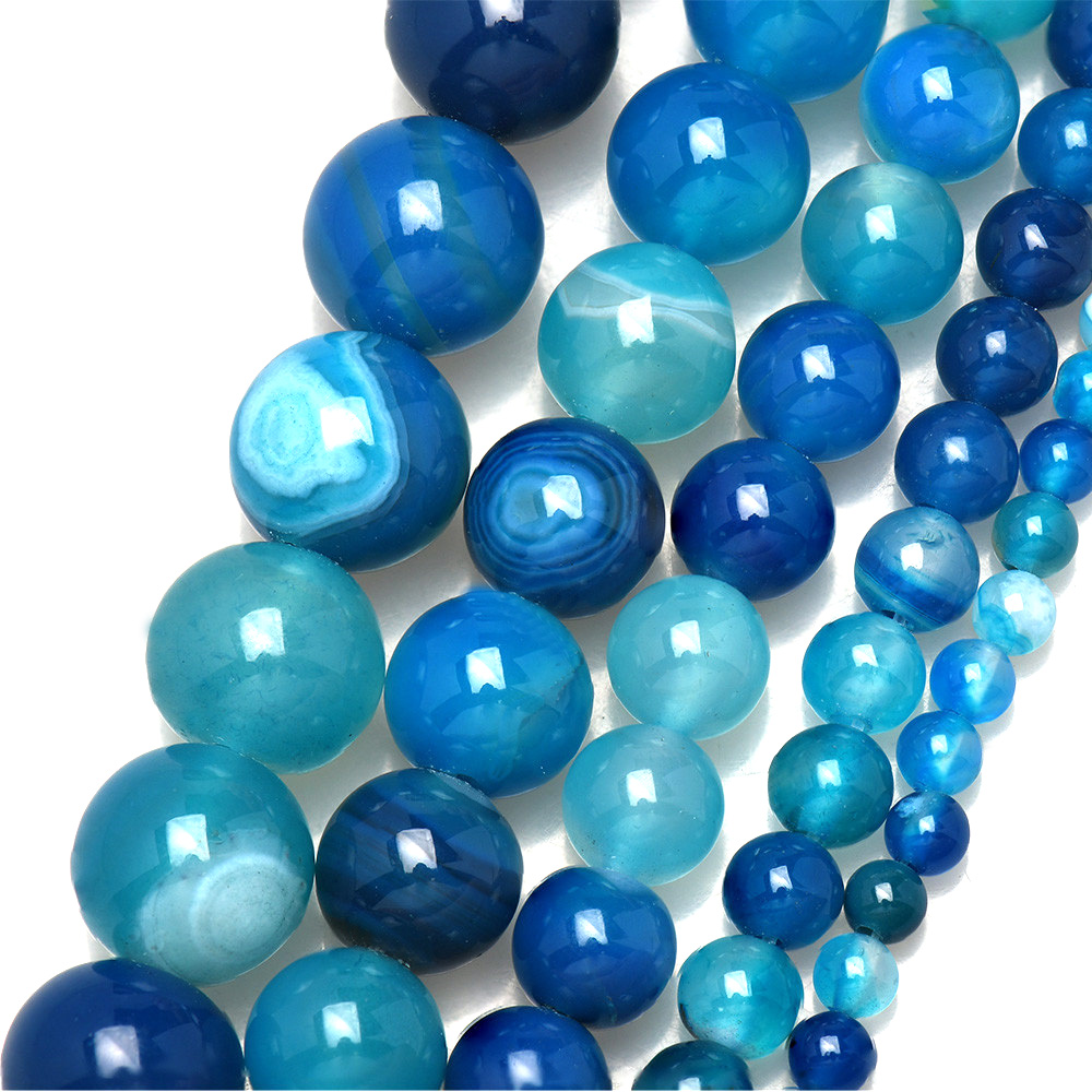 Jewelry Making Gemstones - Natuursteen Gestreepte Blauwe Kant Agaat Ronde
